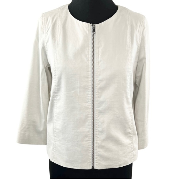 Eileen Fisher Minimalist Ramie Ivory Front Zip Jacket - Picture 2 of 8